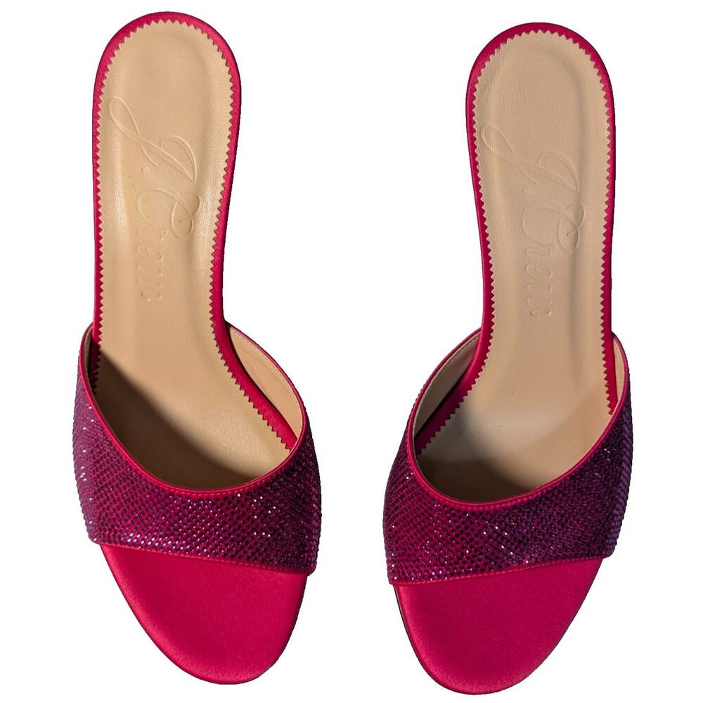 J.Crew Women's 9.5 Rhinestone Satin Kitten Heel Mules Pink Slip On Shoes BP330